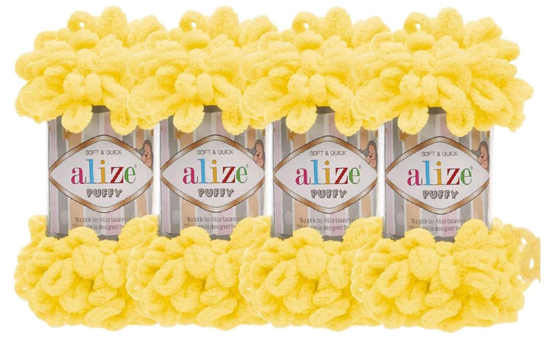 4 skn/Ball Alize Puffy Baby Big Loop Blanket Yarn 100% Micropolyester Soft Yarn 400gr 39.3 yds (216-Yellow)